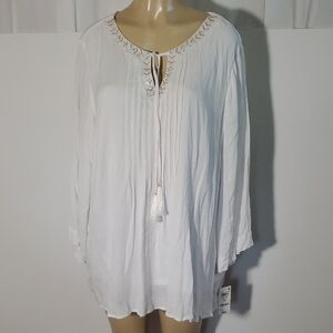 NWT JM COLLECTION Elegant White Women's Top with Tassel Detail Size 3X